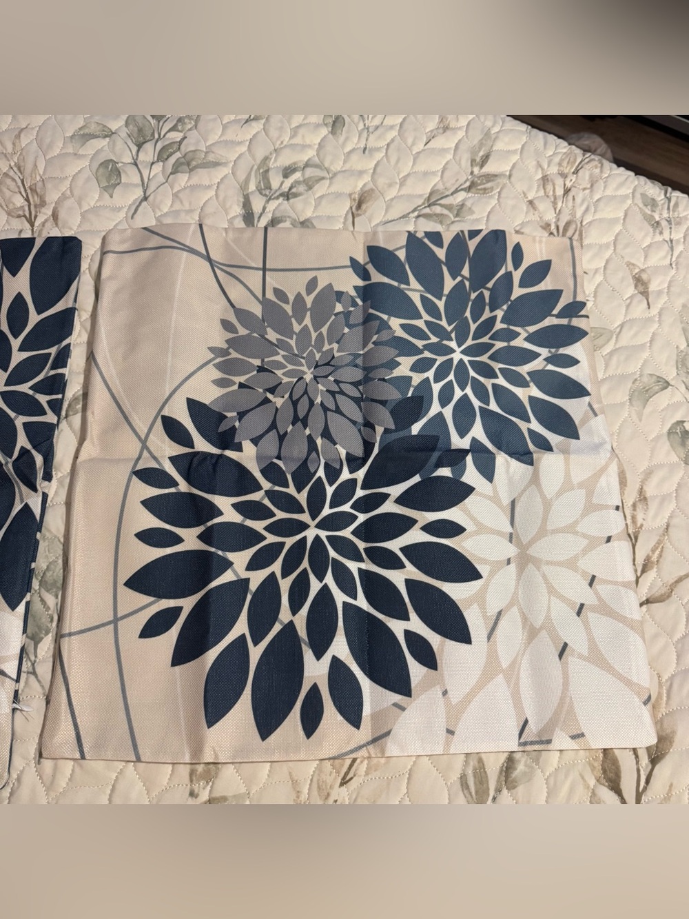 Set of 2 Blue Floral Dahlia Throw Pillow Covers 18x18 Modern Farmhouse New